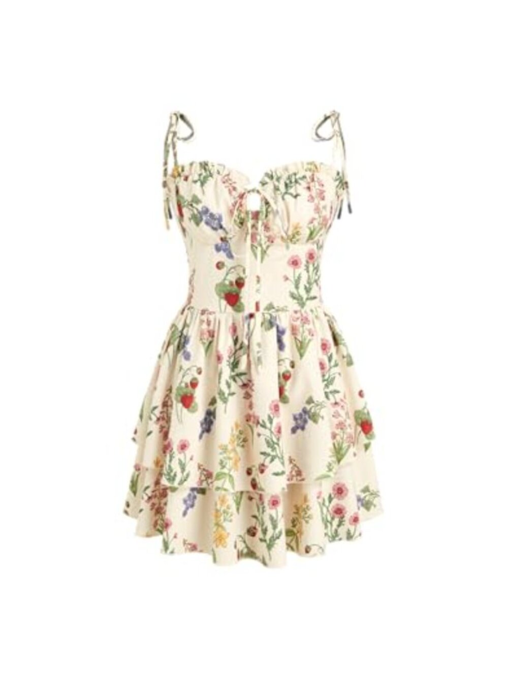Ditsy Floral Tie Shoulder Mini Dress – Square Neck Sleeveless A-Line Vacation